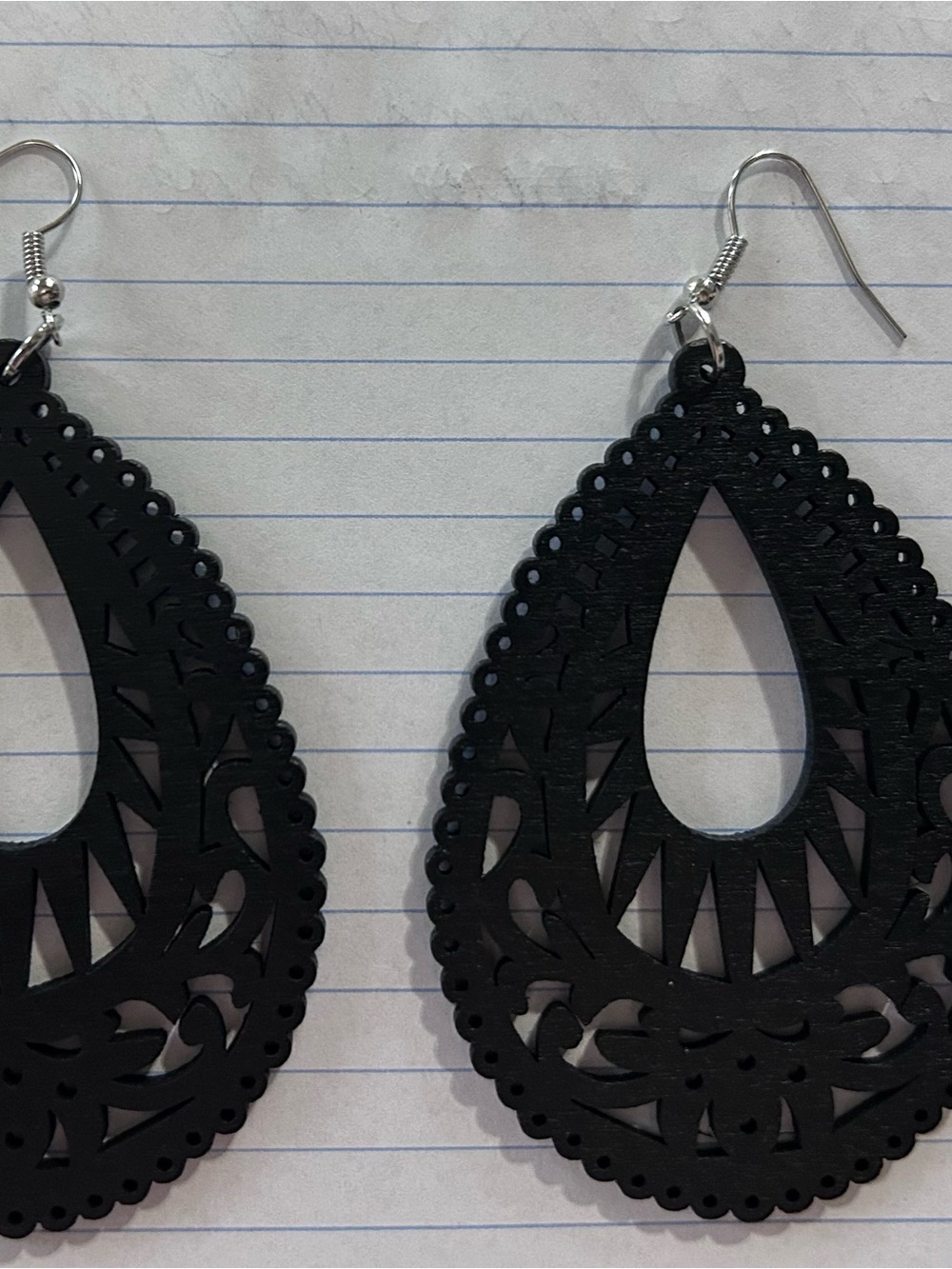 Black Teardrop Filigree Earrings - Women Jewelry